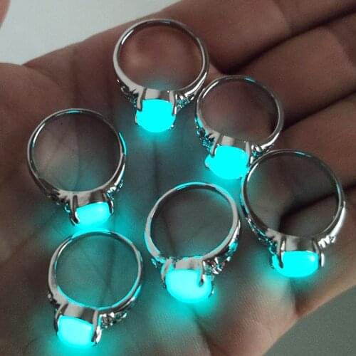 Fashion Silver Color Glow In The Dark Finger Rings Luminous Stone Ring Women Men Fluorescent Glowing Jewelry Gifts