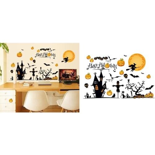 Halloween Wall Stickers - 1 Sheet, Adhesive Stikcy Decals , Envelope Seals, Kids Parties Home Bat Cat Pumpkin Ghost Decors