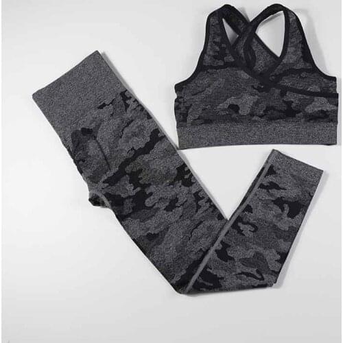 New 2 piece set women camo seamless yoga set fitness clothing sportswear scrunch butt gym leggings sports bra workout sport suit