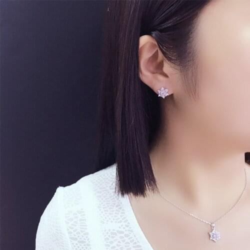 For Women Round Cubic Zircon Hypoallergenic Copper 925 Necklace/Earrings Jewelry Sets Wholesale