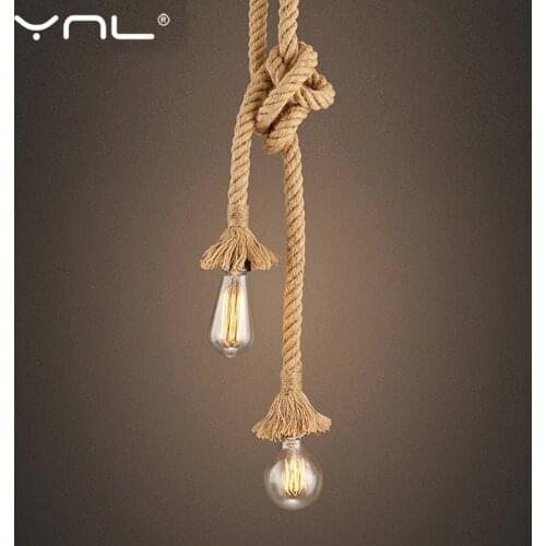 Hemp Rope Pendant Lights Vintage Retro Hanging Lamp E27 AC 85-265V Industrial Decor Home Restaurant Pendant Lamp Edison Hanglamp