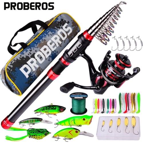PROBEROS 1.8m-3.6m Telescopic Fishing Rod +Spinning Reel Combos Fishing Reel Hard Soft Lure Line Bag Sets Kit For Travel Fishing
