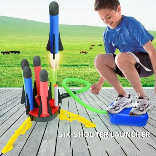 Rocket Launcher 6 Foam Rockets Foot Pump Air Rocket Launcher Garden Yard Toy