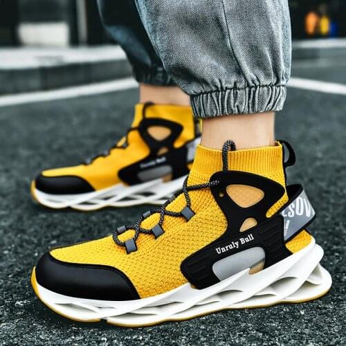 Plus Size High-level Summer Sneakers Socks Men Yellow Sports Shoes Men Running Shoes Mens Sport Shoes Men Sneakers Knit E-1037