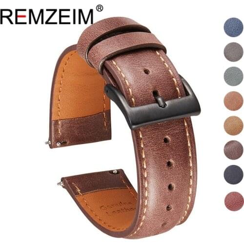 REMZEIM Watchband Soft Calf Genuine Leather Watch Strap 20mm 22mm Watch Band for Galaxy Watch 46mm 42mm Accessories Wristband