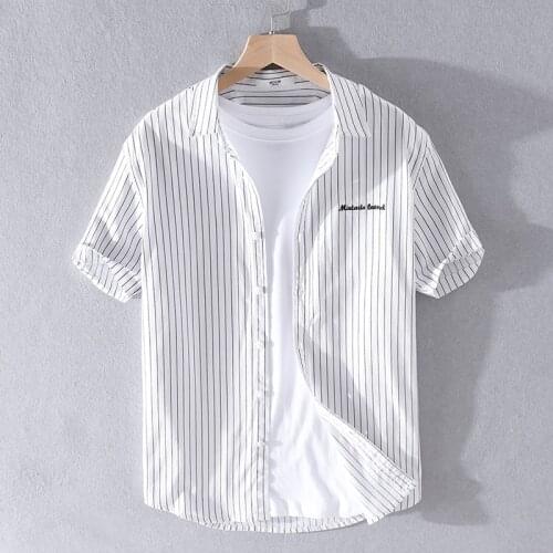 New summer striped casual men shirt cotton white shirts for men comfortable brand shirt mens fashion tops chemise camisa