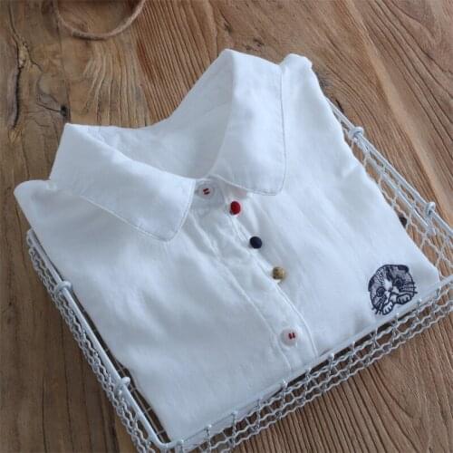 Shirt Simple Blouse Small Fresh Cotton Shirt Top White Spring