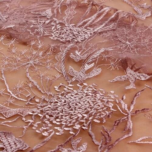 Off white/black/blue/pink large pattern embroidery on mesh lace fabric wedding/evening dress lace fabric 130 by yard