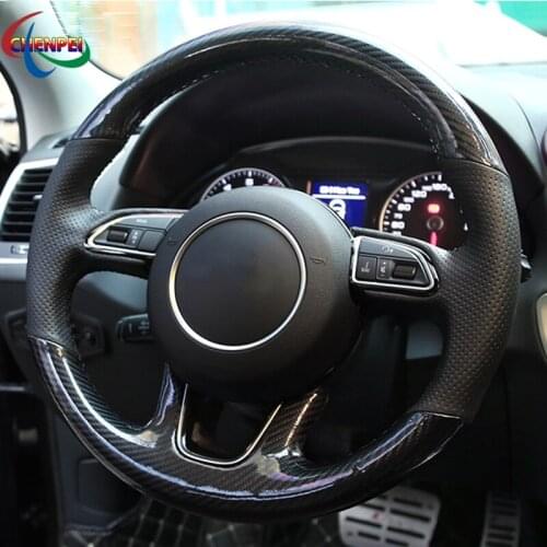 DIY Anti-Slip Black Leather Black PU Carbon Fiber Car Steering Wheel Cover For Audi Q3 Q5 2013-2015 Car Interior Decoration