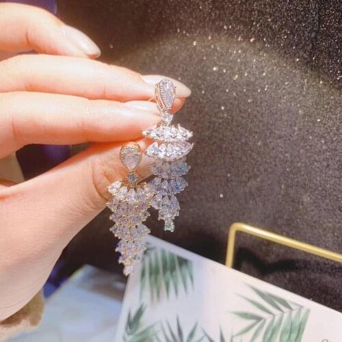 Trendy Geometric drop dangle Earrings For Women Accessories Full Cubic Zirconia Earrings Jewelry pendientes mujer moda e6109