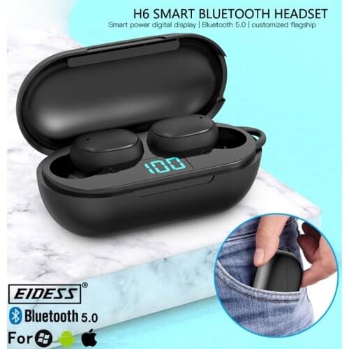 H6 tws bluetooth wireless earphone headphones music led display waterproof water proof stereo sport headset works on all phone