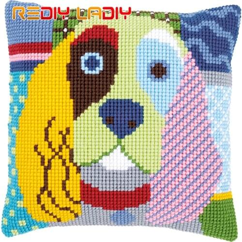 Cross Stitch Cushion Cover Modern Dog Pillow Case Pre-Printed Canvas Acrylic Thick Yarn Crafts Cross-stitch Needlepoint Kits