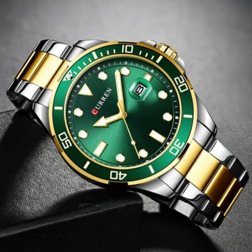 CURREN Green Watches Mens Quartz Stainless Steel Writwatches for Male Business Design Simple Clock Relogio Masculino