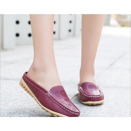 New Autumn Cut-Outs Summer Woman Shoes Genuine Leather Women Flats Hollow Womens Loafers Soft Mother Low help Shoes Size