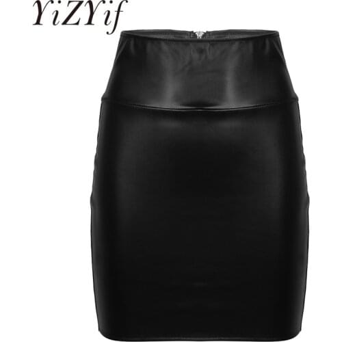 Women PU Leather Skirts Skinny Mini Skirts High Waist Package Hip Design Back Zip Up Slim Fit Bodycon Mini Pencil Skirt Clubwear