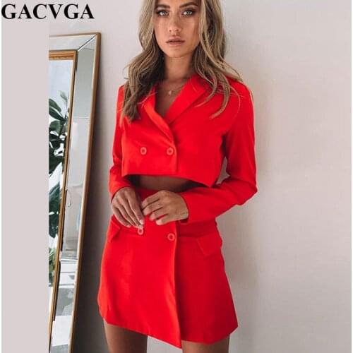 GACVGA Buttons A-Line Two Piece Set Women Dress Long Sleeve Notched Mini Autumn Dress Solid Casual Office Ladies Short Dress