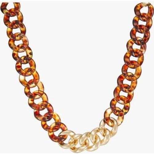 FishSheep Statement Leopard Gold Color Acrylic Long Chain Necklace Big Resin Choker Pendants & Necklaces 2019 Fashion Jewelry