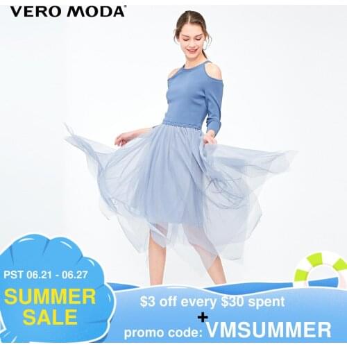 Vero Moda Womens Vintage Off-Shoulder 3/4 Sleeves Mesh Patchwork Fabric Party Dress | 319361509