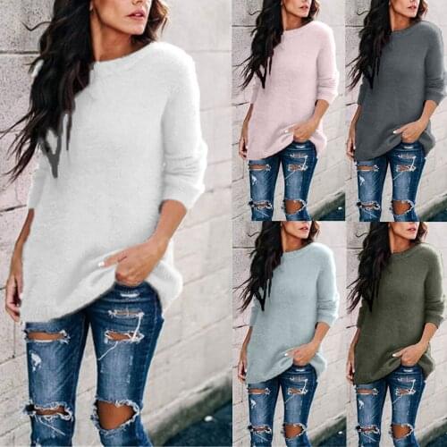 Winter clothes women korean fashion Casual Solid lazy Loose O-Neck Long Sleeve Thin Plush Woven sweater top кофта женская
