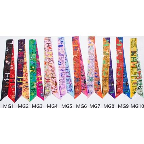 10 Color Beautiful Print Luxury 5*100cm Bag Strap Scarf Women Silk Scarfs Fashion Headwear Long Scarves Bag Accessories Ribbon