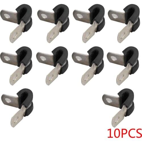 10PCS 3/8" 10mm Rubber Cushioned Steel Hose Clamp Cable Clamp Tube Holder for Tube Metal Clamp Pipe Installation