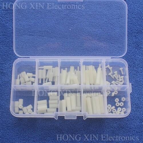 120pcs/Set Plastic M2 Nylon Stand-off Hex Male-Female Female-Female Spacers Screw Nut Column Assortment Kit Plastic Box PCB PC