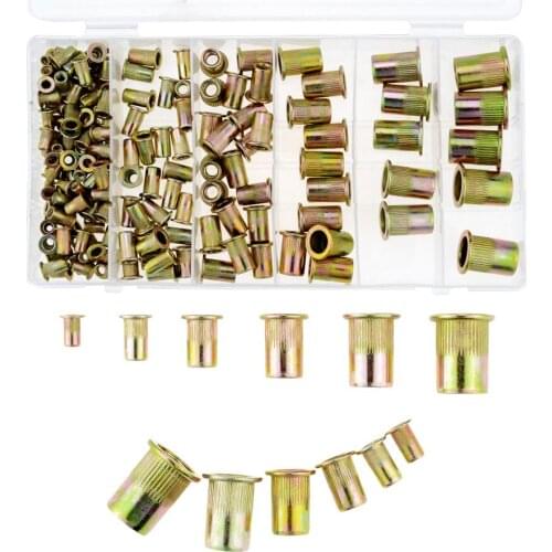 165PCS/Box M3 M4 M5 M6 M8 M10 M12 Carbon Steel Rivet Nuts Carbon Steel Flat Head Rivet Nuts Set Hardware Parts