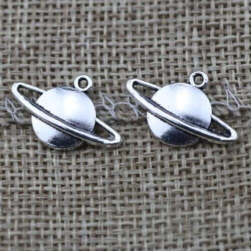 High Quality 50 Pieces/Lot 13mm*20mm Antique Silver Plated Fixed Star Planet Earth Charm