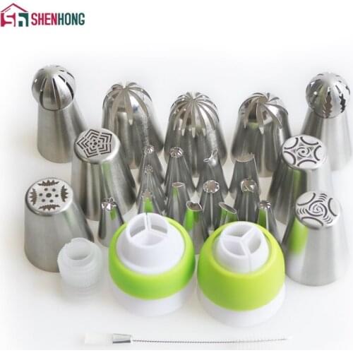 SHENHONG 26PCS Stainless Steel Russian Tulip Icing Piping Nozzle And Adaptor Converter Pastry Decorating Tips Cake Cupcake