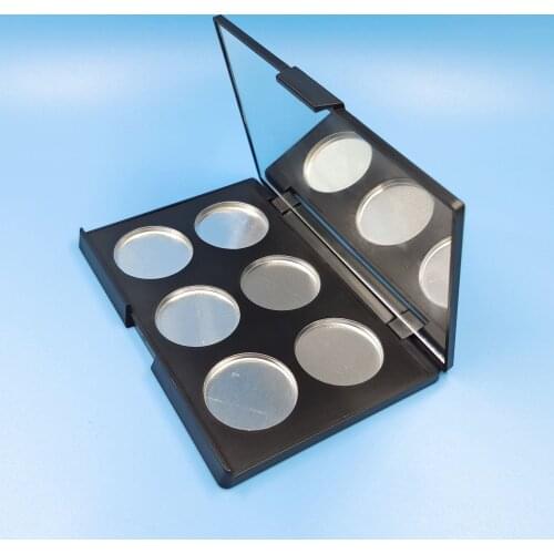 36mm Empty 6 grid rectangle black eyeshadow palette case box with mirror aluminum pan 10pcs