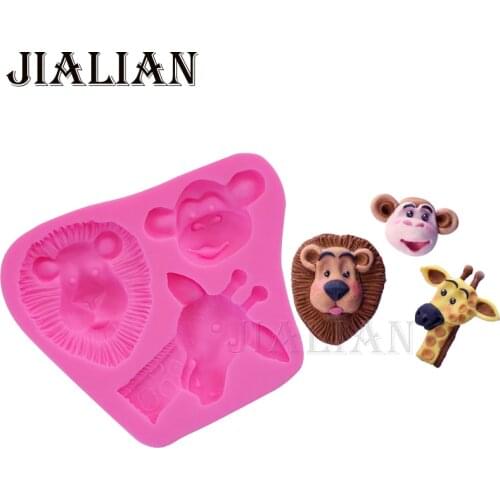 3D Lion Giraffe Monkey Fondant chocolate silicone mold for cake decorating tools clay/rubber Kitchen Baking mould T0923