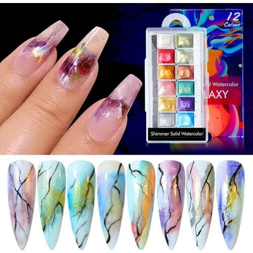 6/12pc Blooming Paints Watercolor Powder For Nails Abstract Nail Art Pigment Magic Pearl Chrome Polish Manicure Glitter Painting