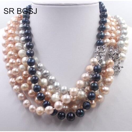 Free Shipping 8 Strands/lot Select by Color Woman Jewelry Nearly Round Pearl Beads Knot Wholesale Necklace 9-10mm 18"
