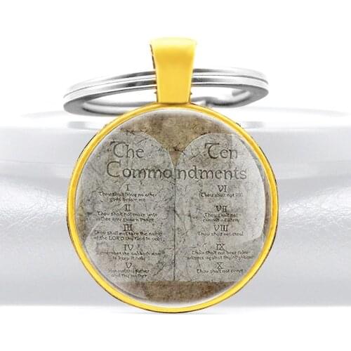 Bible The Ten Commandments Glass Cabochon Metal Pendant Key Chain Fashion Men Women Key Ring Jewelry Gifts Keychains