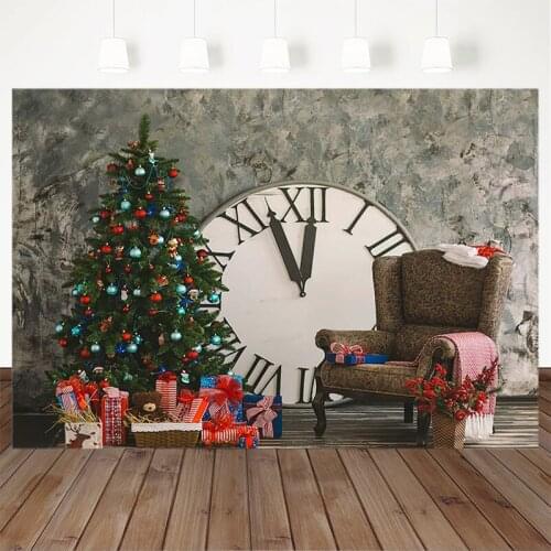 Photography Backdrops Christmas Gift Sofa Christmas Tree bear Clock Indoor Wall Banner Backdrop Props Seamless Background