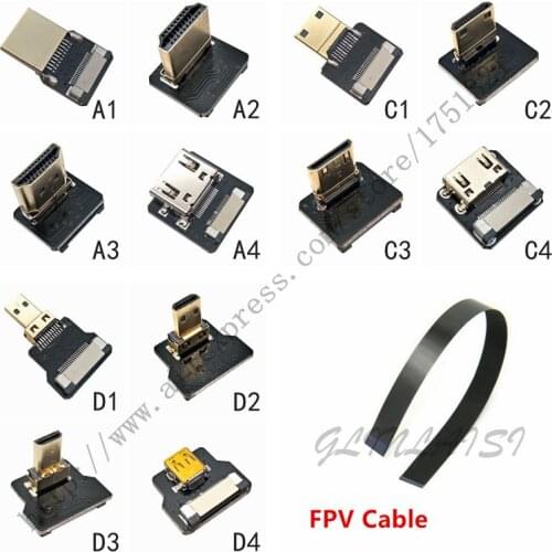 FPV Micro Mini HDMI-compatible 90 degree Adapter 5cm-100cm FPC Ribbon Flat HDTV Cable Pitch 20pin Plug Connector
