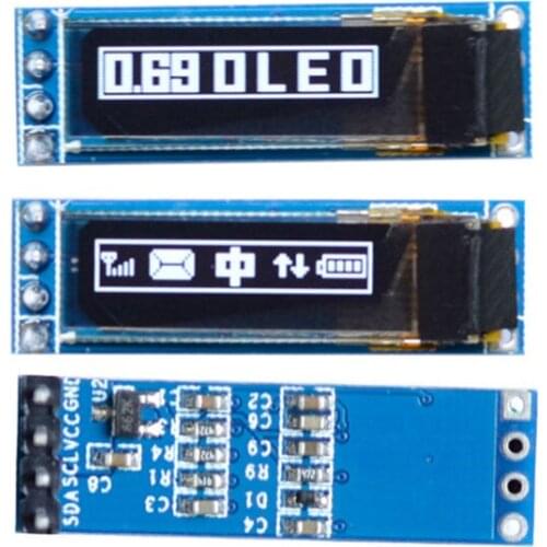 0.69 inch 4PIN White OLED Screen with Adapter Board SSD1306 Drive IC 96*16 I2C Interface
