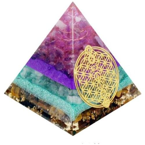 Healing Crystal Gold Wire Orgone Pyramid Stone Figurine Energy Generator For Meditation Reiki Balancing