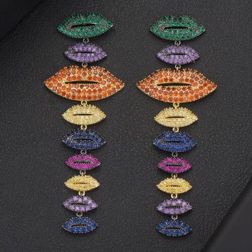 Jimbora New Trendy Romantic Luxury HOT lips Drop Earrings Jewelry For Women Bridal Wedding Party High quality Cubic Zirconia