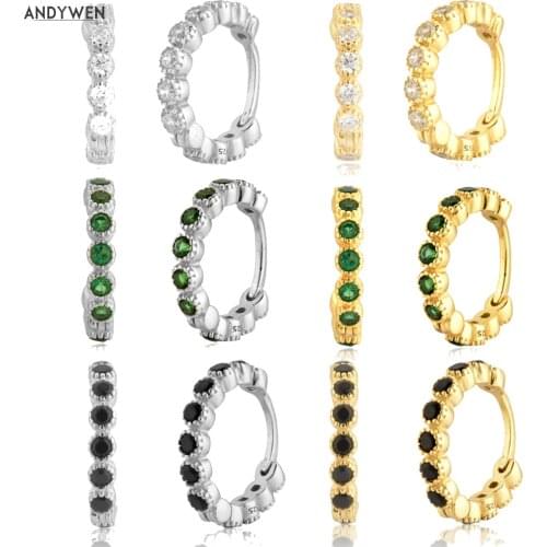 ANDYWEN 925 Sterling Silver 8.5mm Huggies Hoops Three Zircon Colorful Classic Wedding Party Special Women Jewelry Rock Punk Gift