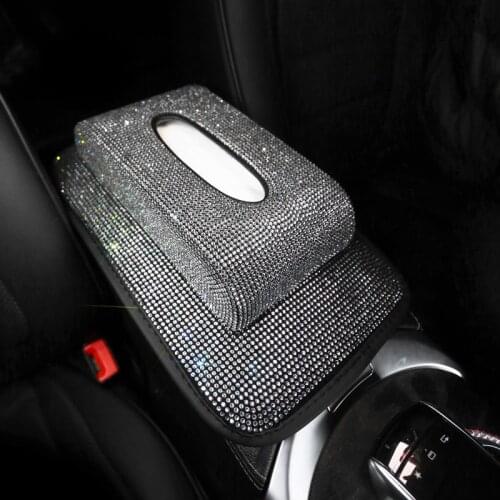 Rhinestone Car Tissue Box Diamond Crystal Auto Luxury Tissue Holder Block-type Tissue Box Car Styling White Diamante Cover Women
