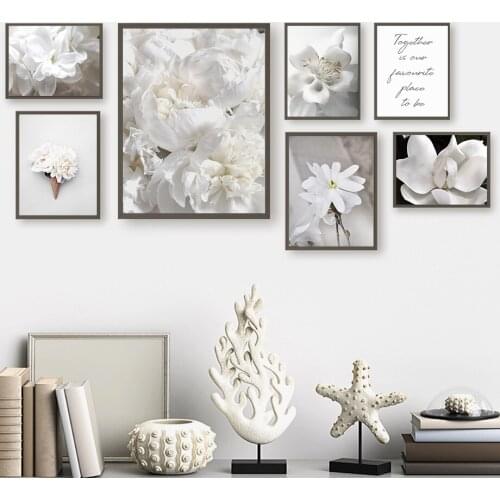 Beautiful White Flowers Rose Peony Lily Wall Pictures for Living Room Decor Wall Art Canvas Painting Nordic Posters and Prints