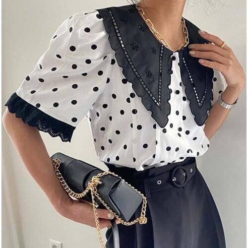 Doll Collar Polka Dot Lace Shirt