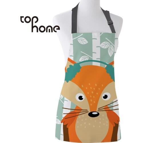 Tophome Kitchen Apron Cartoon Fox White Birch Printed Adjustable Sleeveless Canvas Aprons for Men Women Kids Home Cleaning Tools
