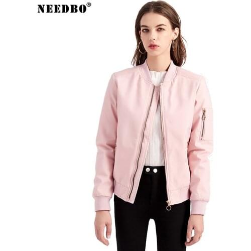 NEEDBO Women Short Jackets 2021 Autumn Fashion New Solid Coat Loose Pocket Zipper Outerwear Casual Baseball Jacket Biker Coats