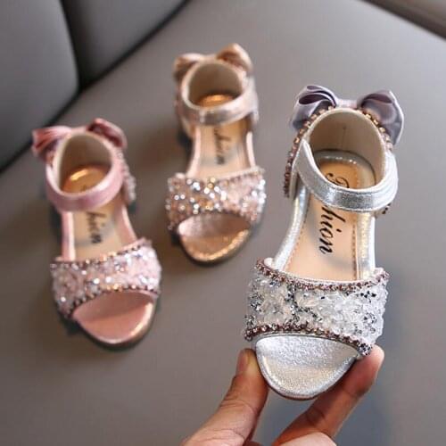 Summer Fashion Bow Sandals Baby Girls Cute Bling Sequin Princess Sandals Shoes Toddler Infant Kids Sandal Shoes for Beach Sandal