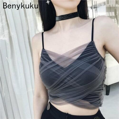 Summer Gothic Street Chic Sexy Club Punk Black Gray Camisole Ruched Sling Cami Tank Tops Women Fashion Goth Crop Top Sexy Mujer