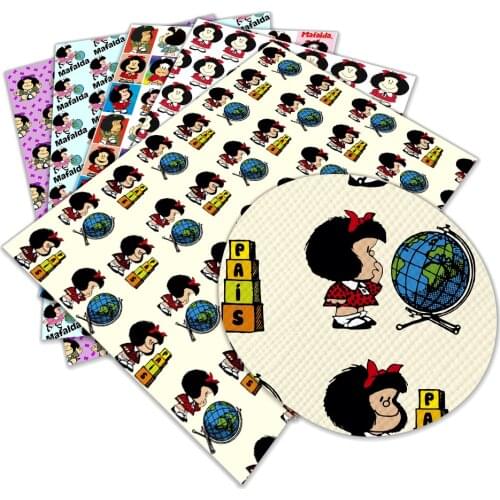 Cute Little Girl Cartoon Faux Leather Printed Mafalda Character A4 22x30cm for Party Wedding Decoration DIY Hair Bow Materials