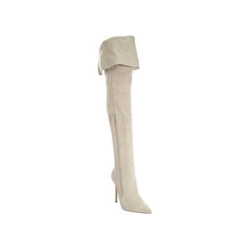 Fashionable elegant creamy-white concise design celebrity style over-the-knee high-heeled pointed toe boots