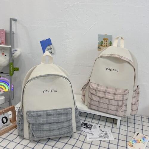 2021 Lattice Fashion Womens Backpack Canvas Waterproof University Bags for Girls Large Capacity Backpack with Many Pockets